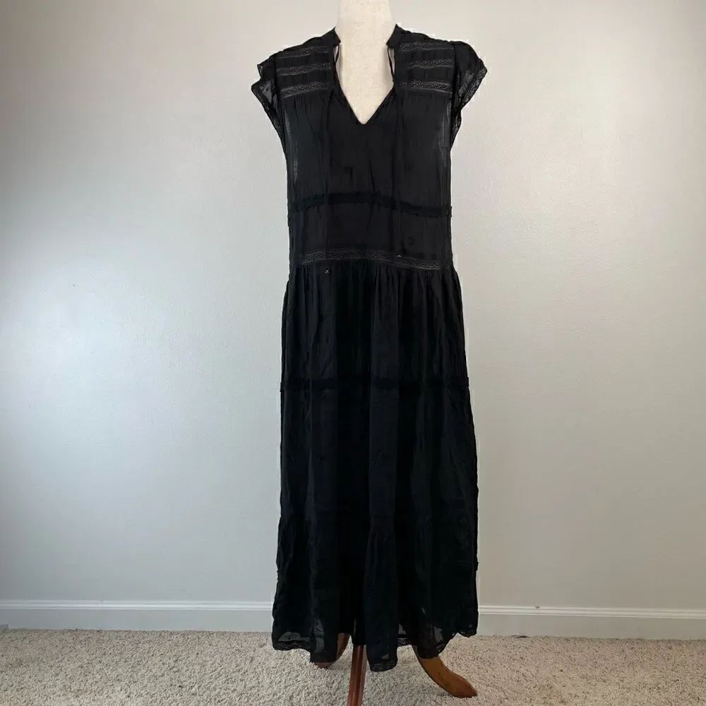 NWT Free People Black Boho Midi Dress Size XS